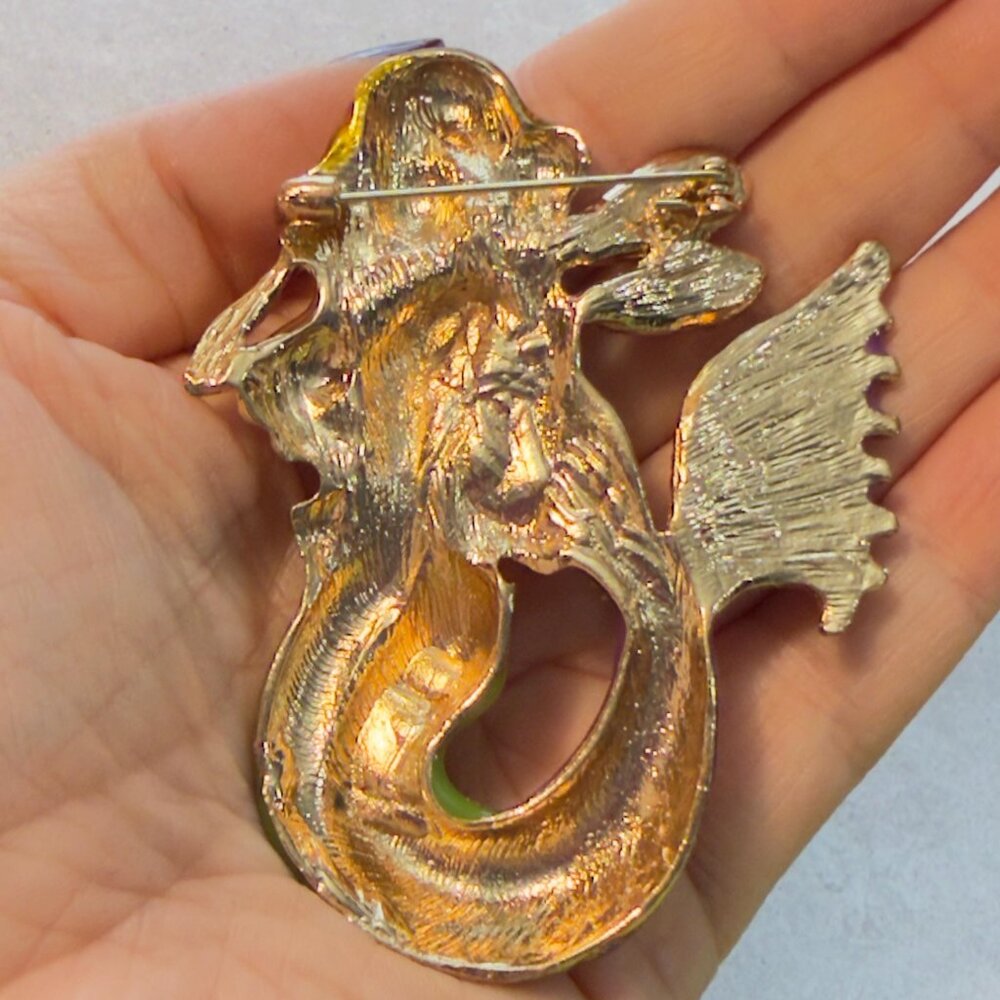 Mermaid FairyBrooch Pastel Color Enamel Fantasy Rhinestone Statement Pin – 3.25” - Picture 4 of 7